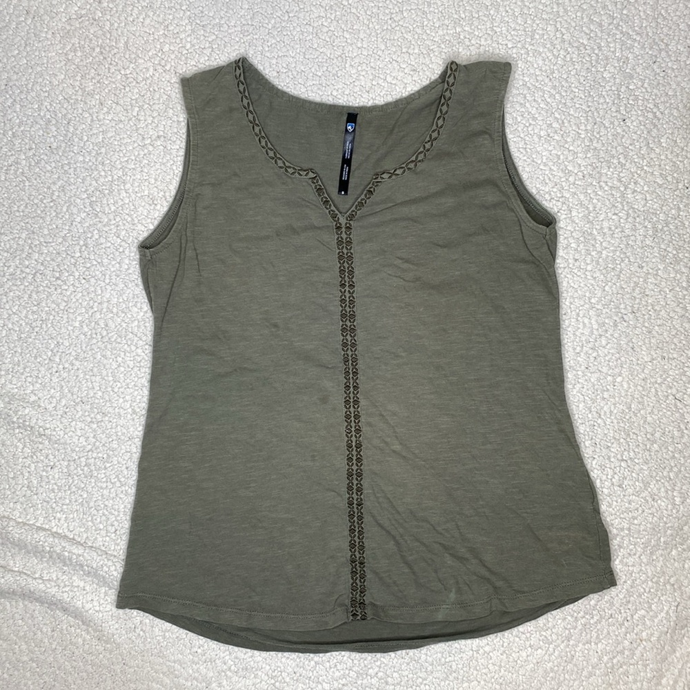 Kuhl Olive Green Sleeveless Tank with Braided Trim
